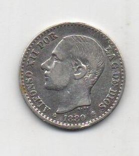 SPAIN ALFONSO XII 1880 (8*0) 0.50 CENTIMOS