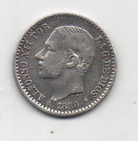 SPAIN ALFONSO XII 1880 (8*0) 0.50 CENTIMOS