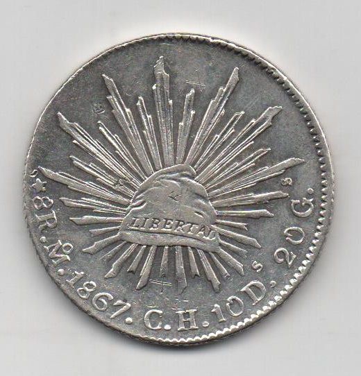 MÉXICO DO ANO 1867 DE 8 REALES