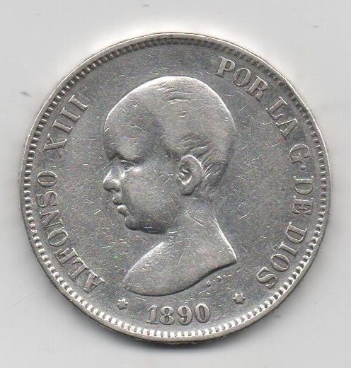 ALFONSO XIII DEL AÑO 1890 DE 5 PESETAS