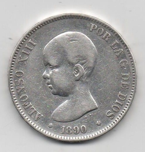 ALFONSO XIII DEL AÑO 1890 DE 5 PESETAS