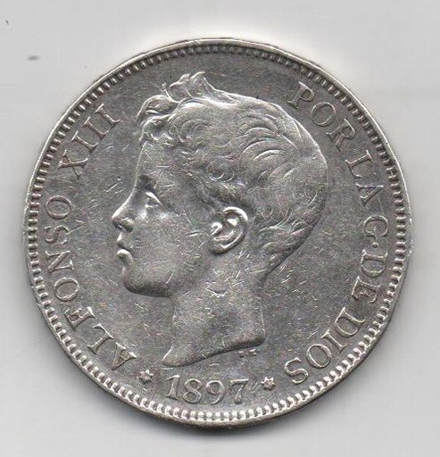ALFONSO XIII DEL AÑO 1897 *97 DE 5 PESETAS