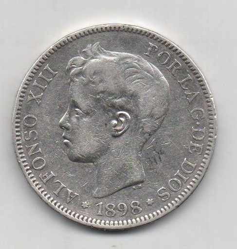 ALFONSO XIII DEL AÑO 1898 *98 DE 5 PESETAS