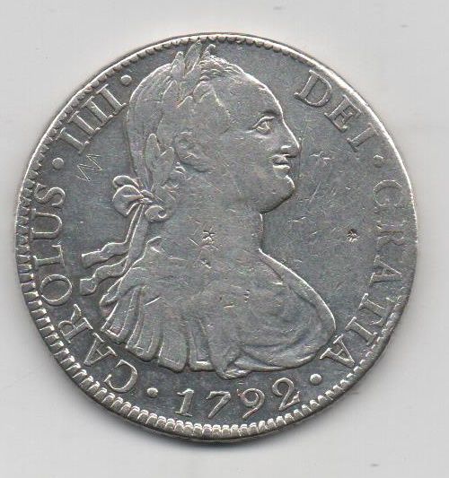ESPANYA CARLOS IV DE L'ANY 1792 DE 8 REALS FM CE CA MÈXIC