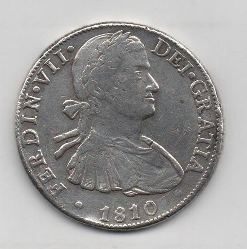 ESPAÑA FERNANDO VII DEL AÑO 1810 DE 8 REALES CECA HJ MEJICO