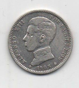 ALFONSO XIII DEL AÑO 1905 *5 DE 1 PESETA