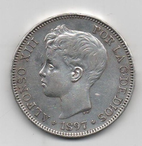 ALFONSO XIII DEL AÑO 1897 *97 DE 5 PESETAS