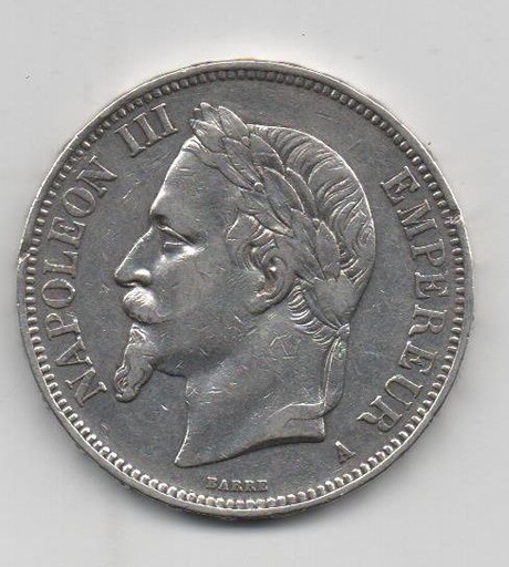 FRANCIA DEL AÑO 1870 LETRA A DE 5 FRANCOS