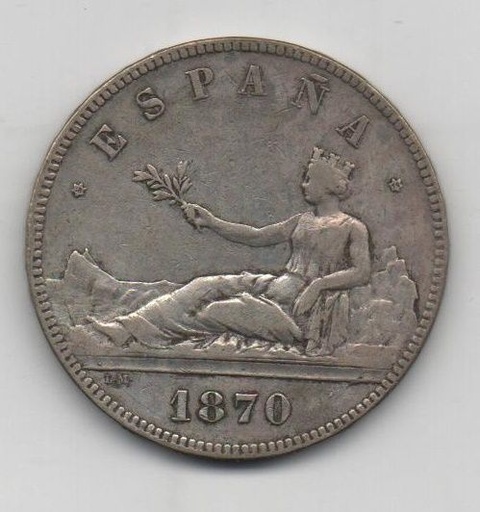 G. PROVISIONAL DEL AÑO 1870 *70 DE 5 PESETAS