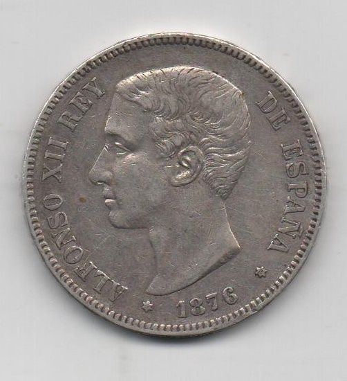 SPAIN ALFONSO XII 1876 *76 5 PESETAS