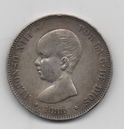 ALFONSO XIII DEL AÑO 1888 *88 DE 5 PESETAS
