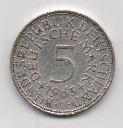 ALEMANIA FEDERAL DEL AÑO 1965 LETRA F DE 5 MARCOS