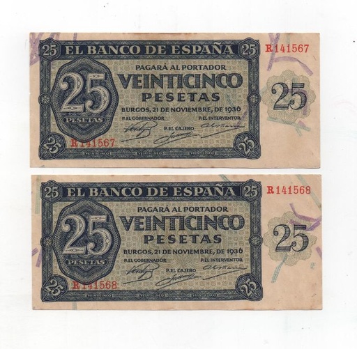 ESTADO ESPAÑOL AÑO 1936 (21/11) DE 25 PTS