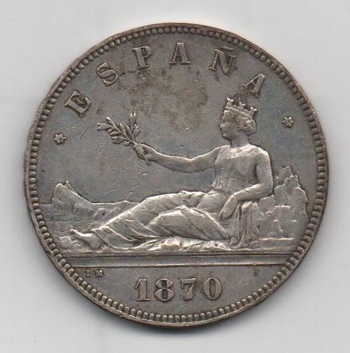 PROVISIONAL G. FROM THE YEAR 1870 *73 OF 5 PESETAS