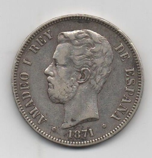 AMADEO I DEL AÑO 1871 *74 DE 5 PESETAS