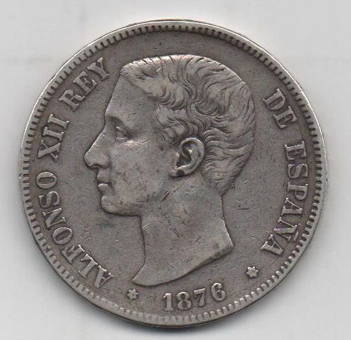 SPAIN ALFONSO XII 1876 *76 5 PESETAS