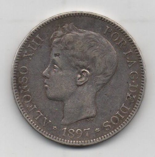 ALFONSO XIII DEL AÑO 1897 *97 DE 5 PESETAS