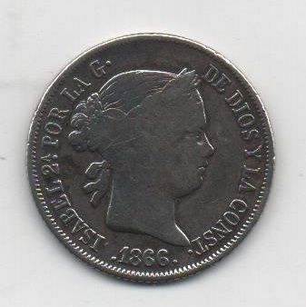 ESPAÑA ISABEL II DEL AÑO 1866 DE 40 CENTIMOS DE ESCUDO