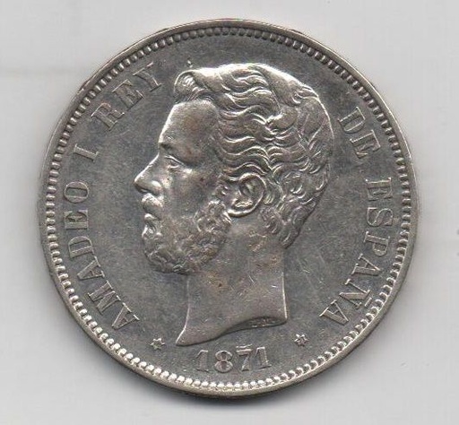 AMADEO I DEL AÑO 1871 *71 DE 5 PESETAS