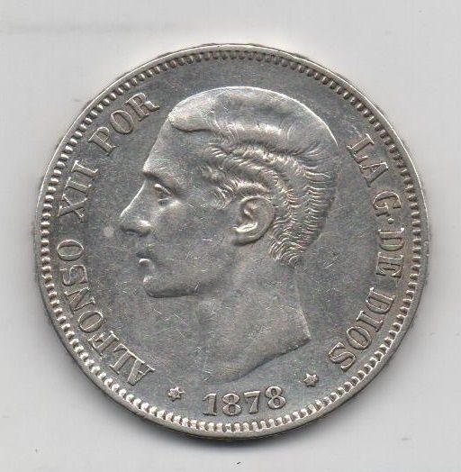 SPAIN ALFONSO XII 1878 *78 5 PESETAS
