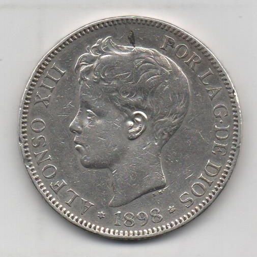 ALFONSO XIII DEL AÑO 1898 *98 DE 5 PESETAS