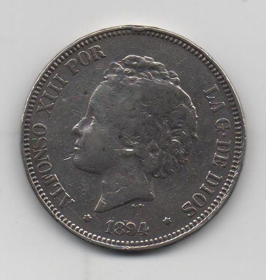 阿方索十三世 1894年 5 PESETAS
