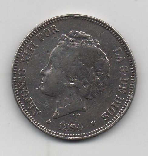 ALFONSO XIII DEL AÑO 1894 DE 5 PESETAS
