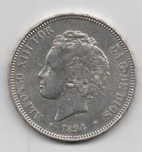 ALFONSO XIII DEL AÑO 1894 *94 DE 5 PESETAS