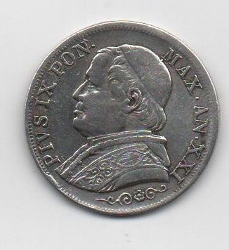 ITALIA DEL AÑO 1867 ESTADOS PONTIFICIOS DE 1 LIRA