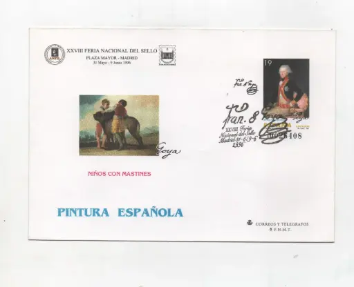 1996 Nº35 FERIA NACIONAL DEL SELLO NIÑOS CON MASTIN MATASELLADO