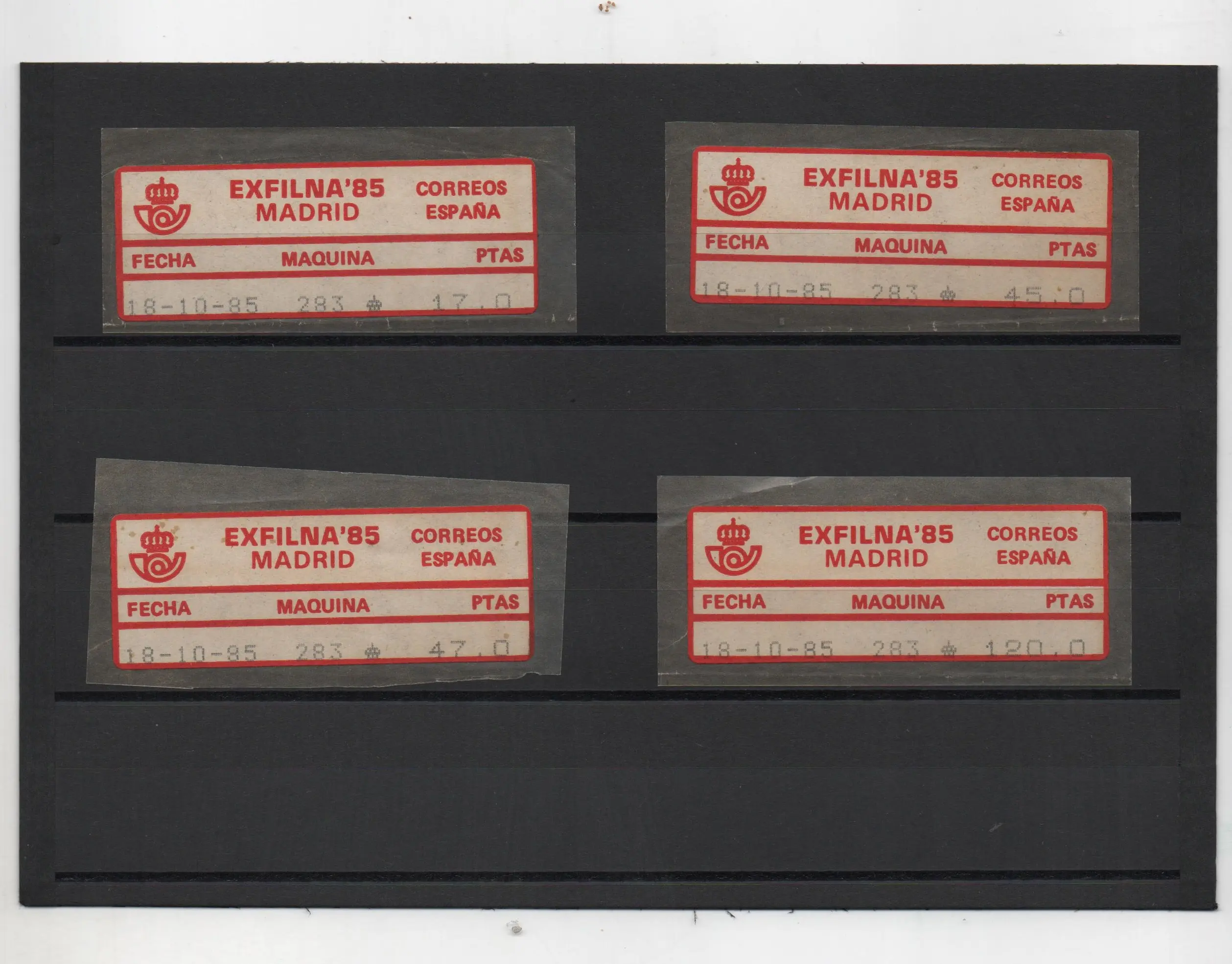 ETIQUETAS CONMEMORATIVAS DE BALANZA EXFILNA AÑO 1985