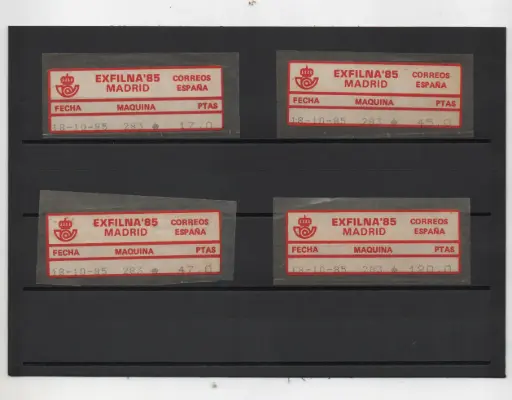 ETIQUETAS CONMEMORATIVAS DE BALANZA EXFILNA AÑO 1985