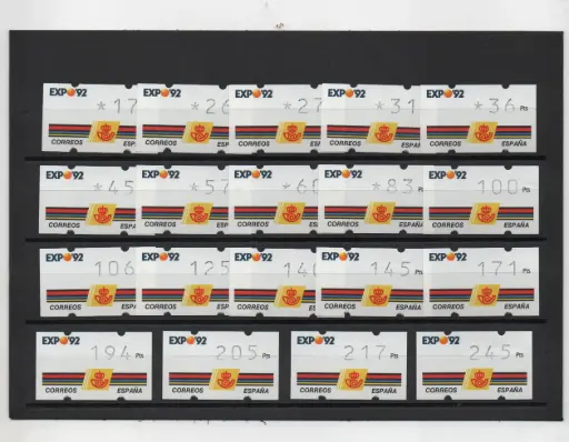 ETIQUETAS EXPO'92 19 VALORES CON 3 DIGITOS SIN NUMERO AÑO 1992