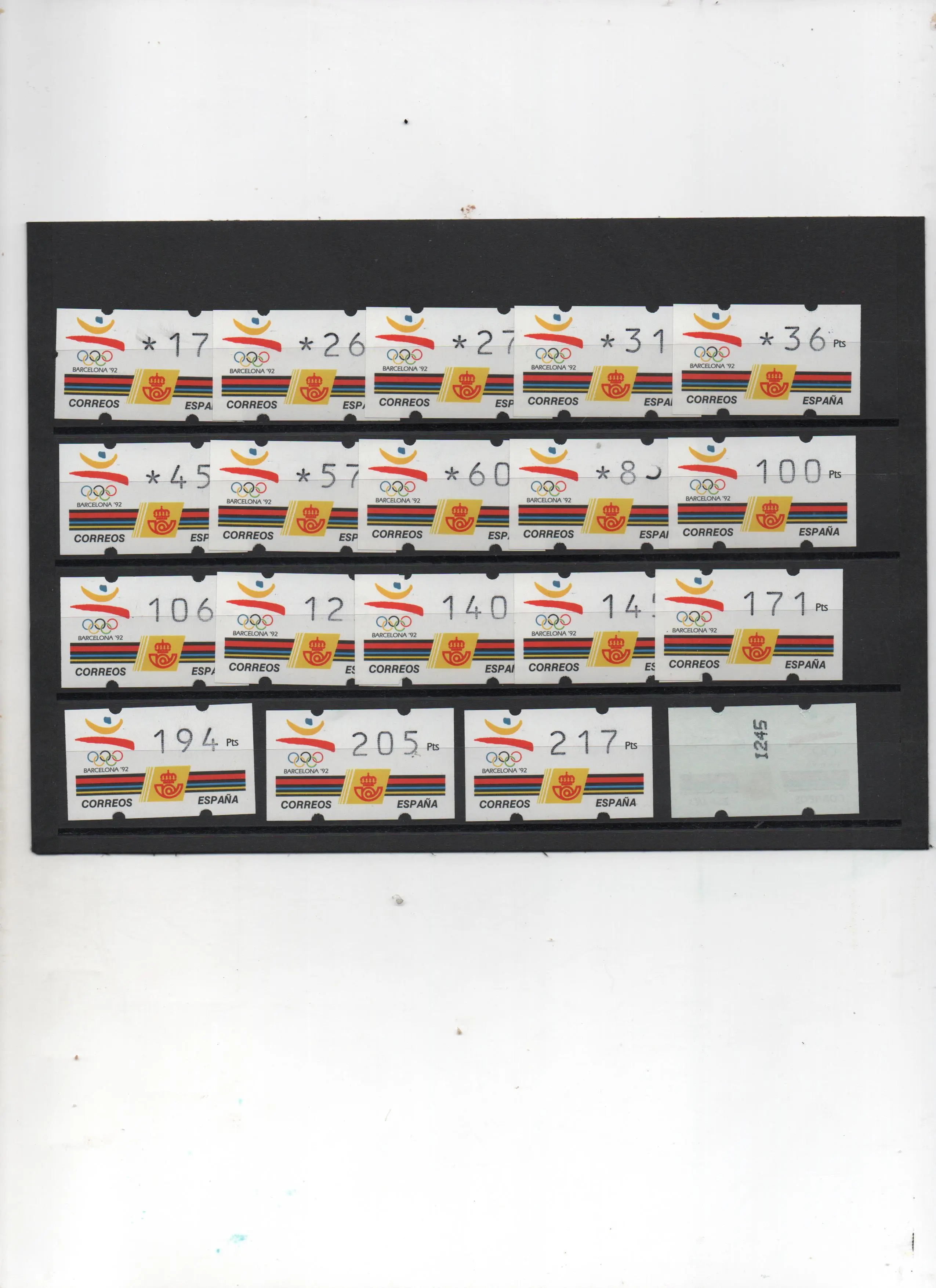 ETIQUETAS EXPO'92 19 VALORES CON 3 DIGITOS CON NUMERO AÑO 1992
