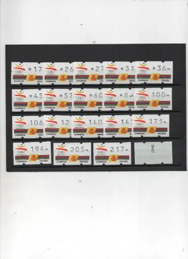 ETIQUETAS EXPO'92 19 VALORES CON 3 DIGITOS CON NUMERO AÑO 1992