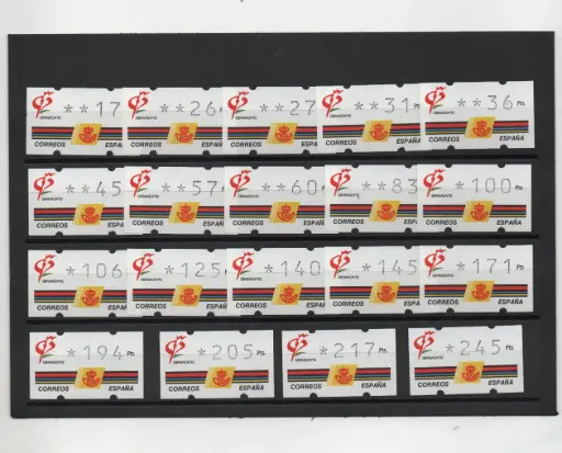 ETIQUETAS GRANADA'92 19 VALORES CON 4 DIGITOS SIN NUMERO AÑO 1992