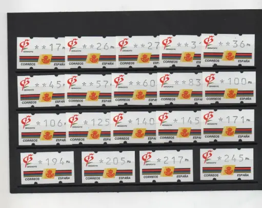 ETIQUETAS GRANADA'92 19 VALORES DE 4 DIGITOS CON NUMERO AÑO 1992