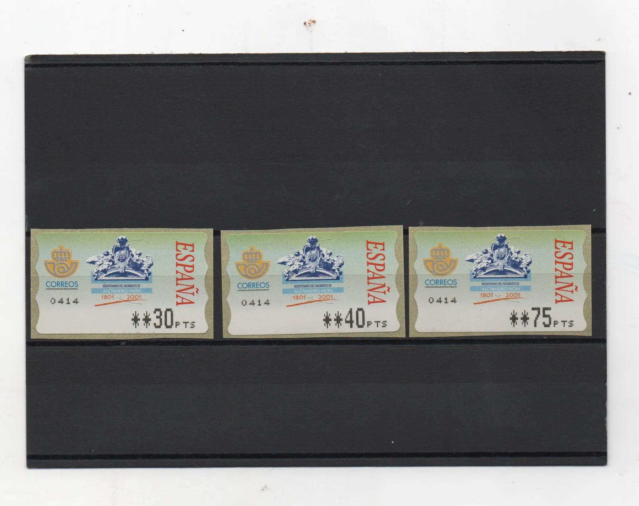 ETIQUETAS II CENTENARIO DEL NACIMIENTO DE ALEJANDRO MON 3 VALORES AÑO 2001