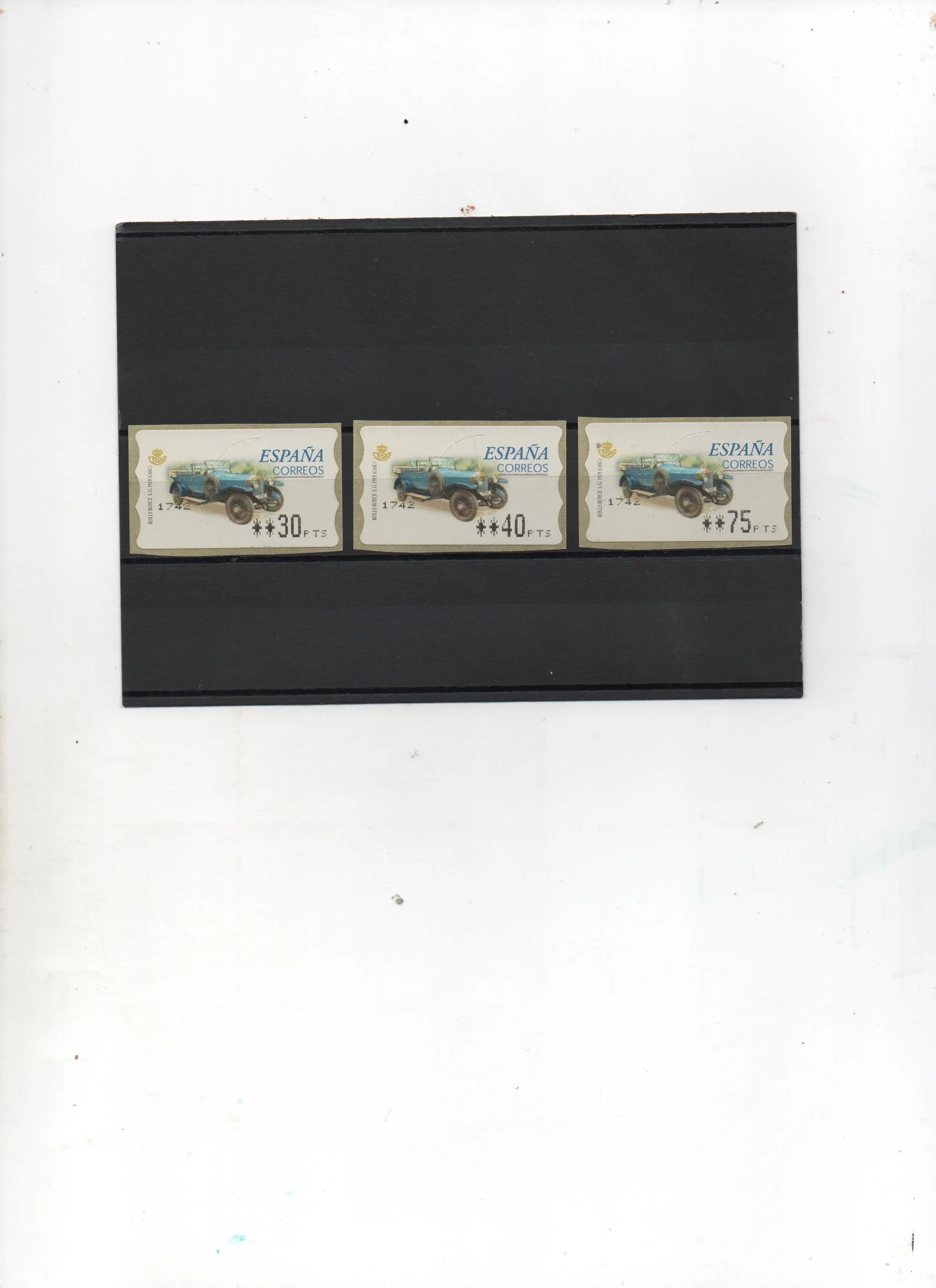 ETIQUETAS COCHES DE EPOCA ROLLS ROYCE 3 VALORES AÑO 2001
