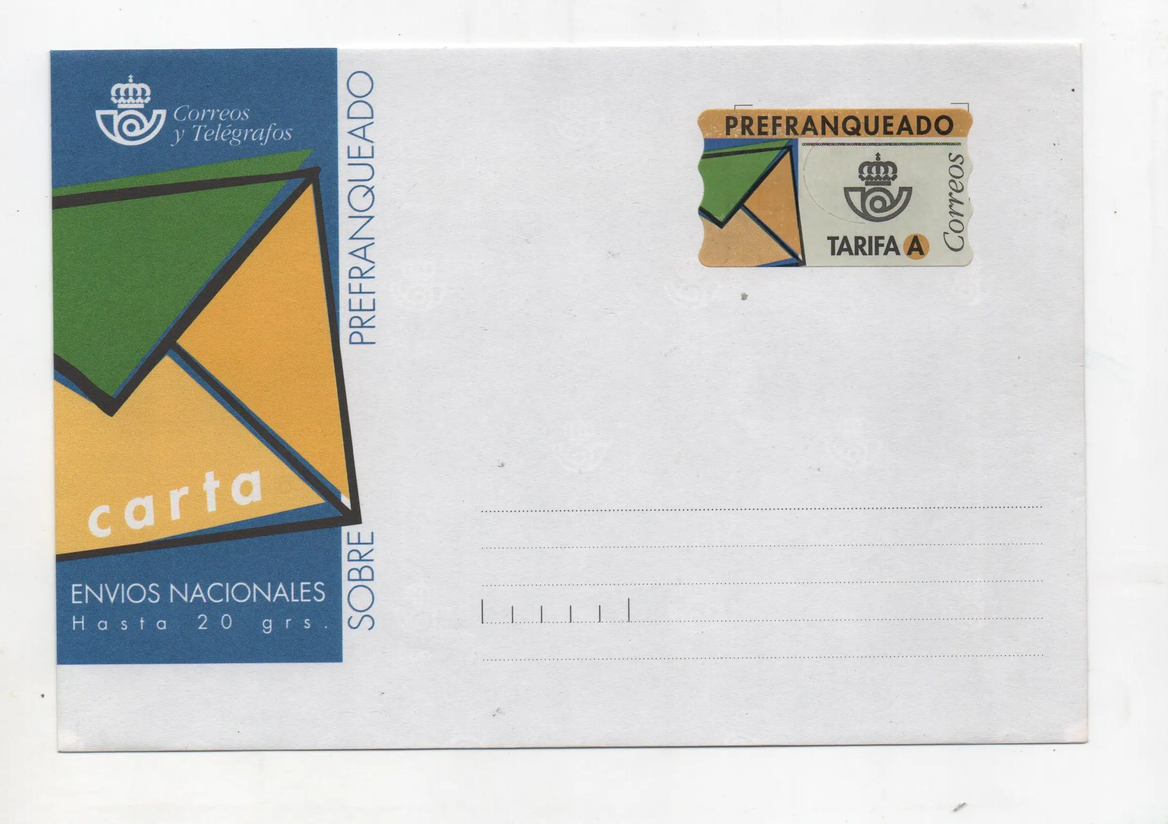 ETIQUETA SOBRE PREFRANQUEADO 1 VALOR AÑO 1999