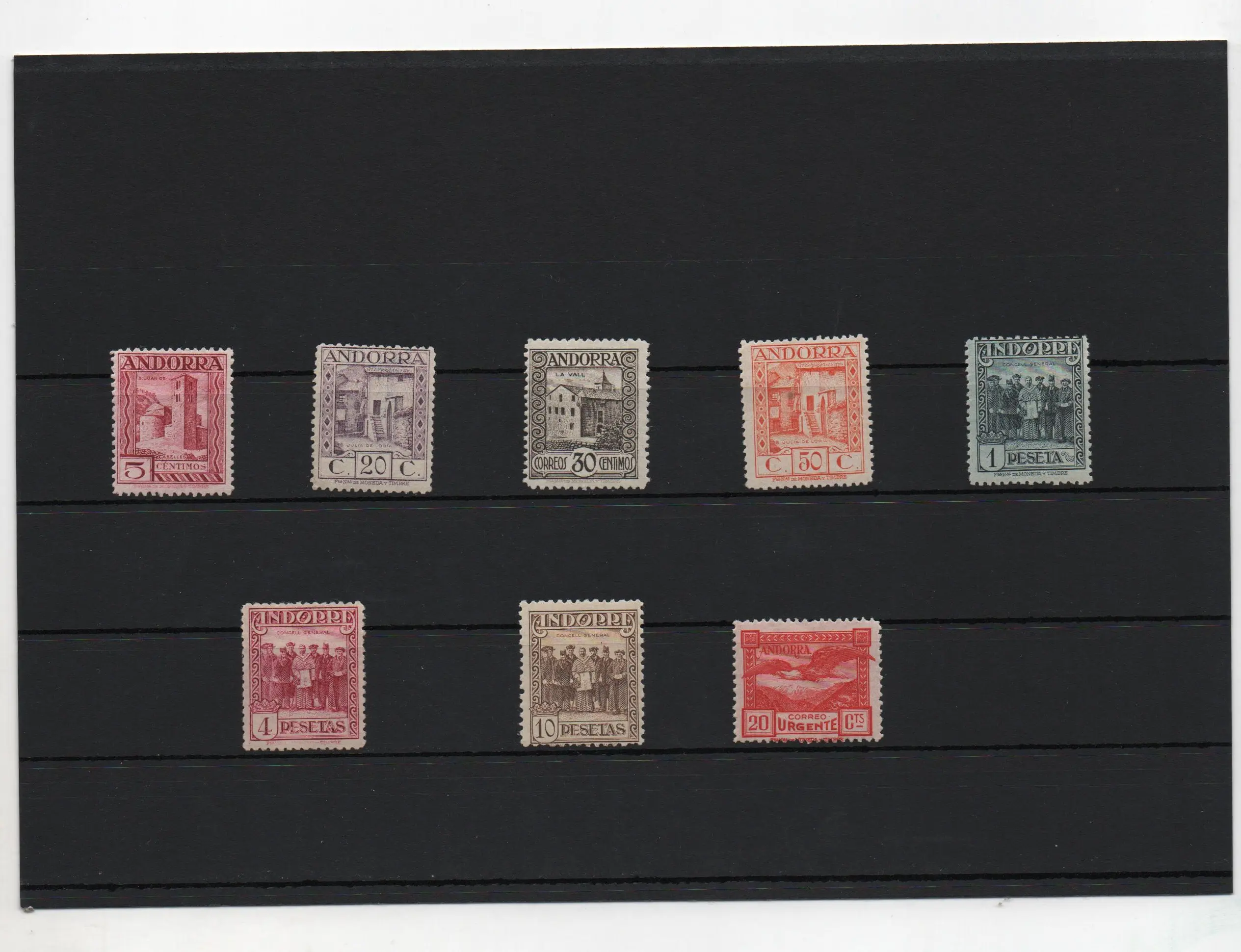 ANDORRA ESPAÑOLA AÑO 1929 Nº16,19,21,23,24,25,26,27 SUELTOS CON CHARNELA