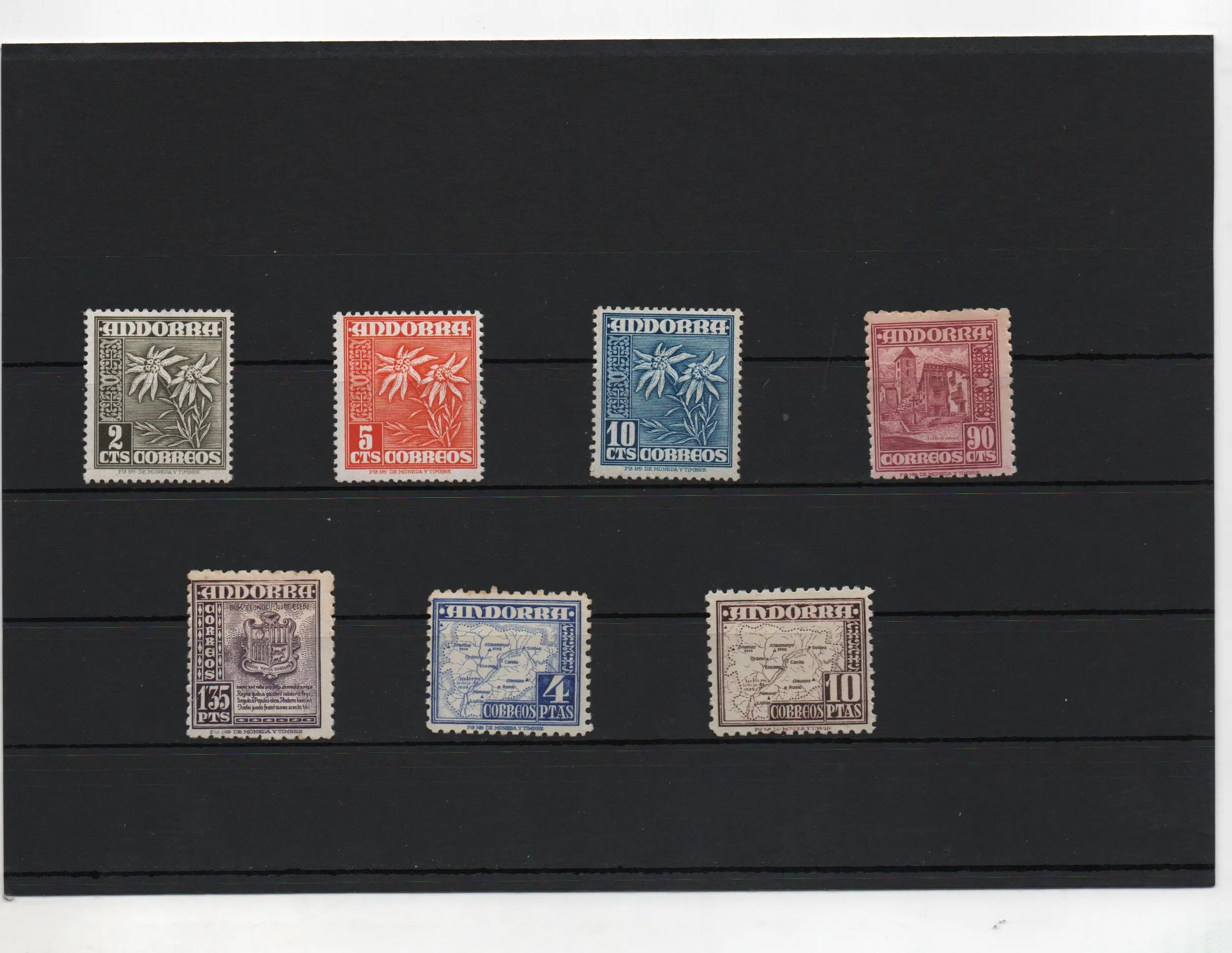 ANDORRA ESPAÑOLA AÑO 1948-53 Nº45,46,47,53,55,56,57 SUELTOS NUEVOS CON MARCA DE OXIDO