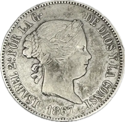 ESPAÑA ISABEL II DEL AÑO 1867 DE 1ESCUDO
