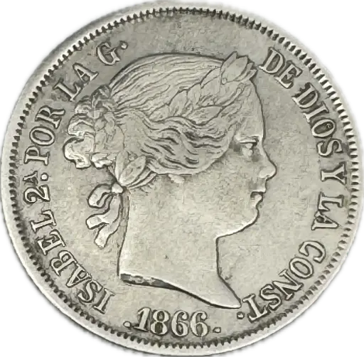 ESPAÑA ISABEL II DEL AÑO 1866 DE 40 CENTIMOS DE ESCUDO