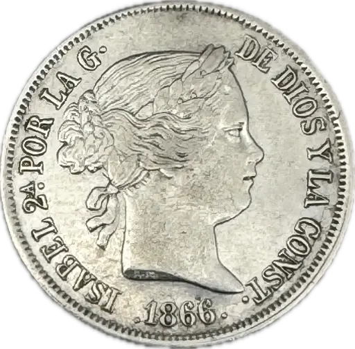 ESPAÑA ISABEL II DEL AÑO 1866 DE 40 CENTIMOS DE ESCUDO