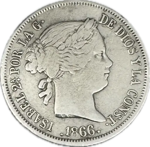 ESPAÑA ISABEL II DEL AÑO 1866 DE 40 CENTIMOS DE ESCUDO