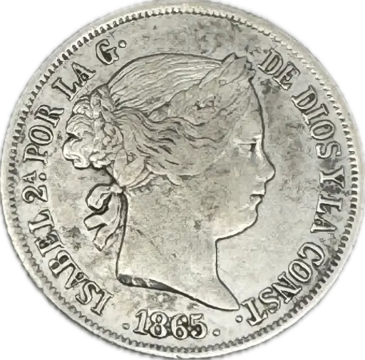 ESPAÑA ISABEL II DEL AÑO 1865 DE 40 CENTIMOS DE ESCUDO